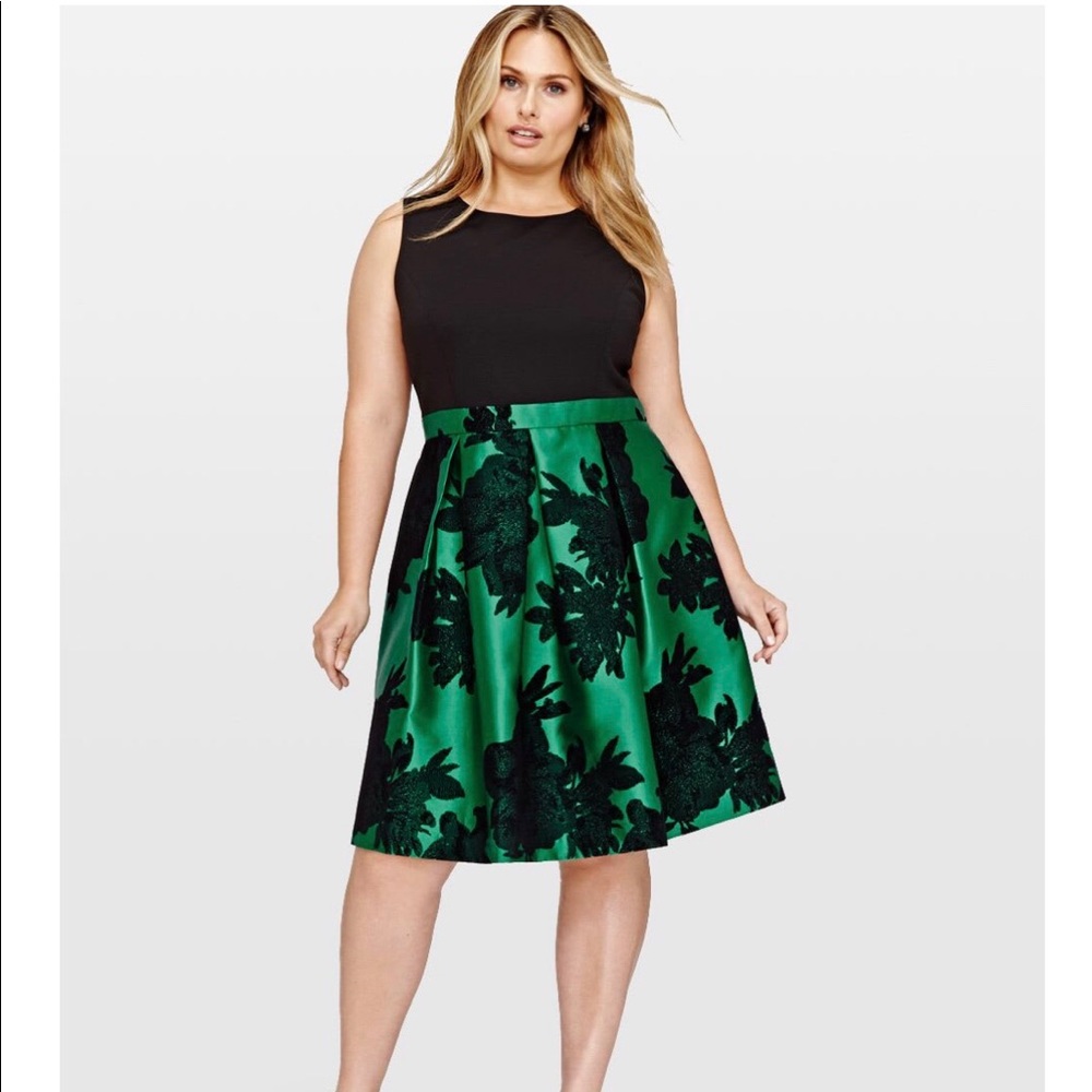 Emerald Green and Black Velvet Cocktail Dress